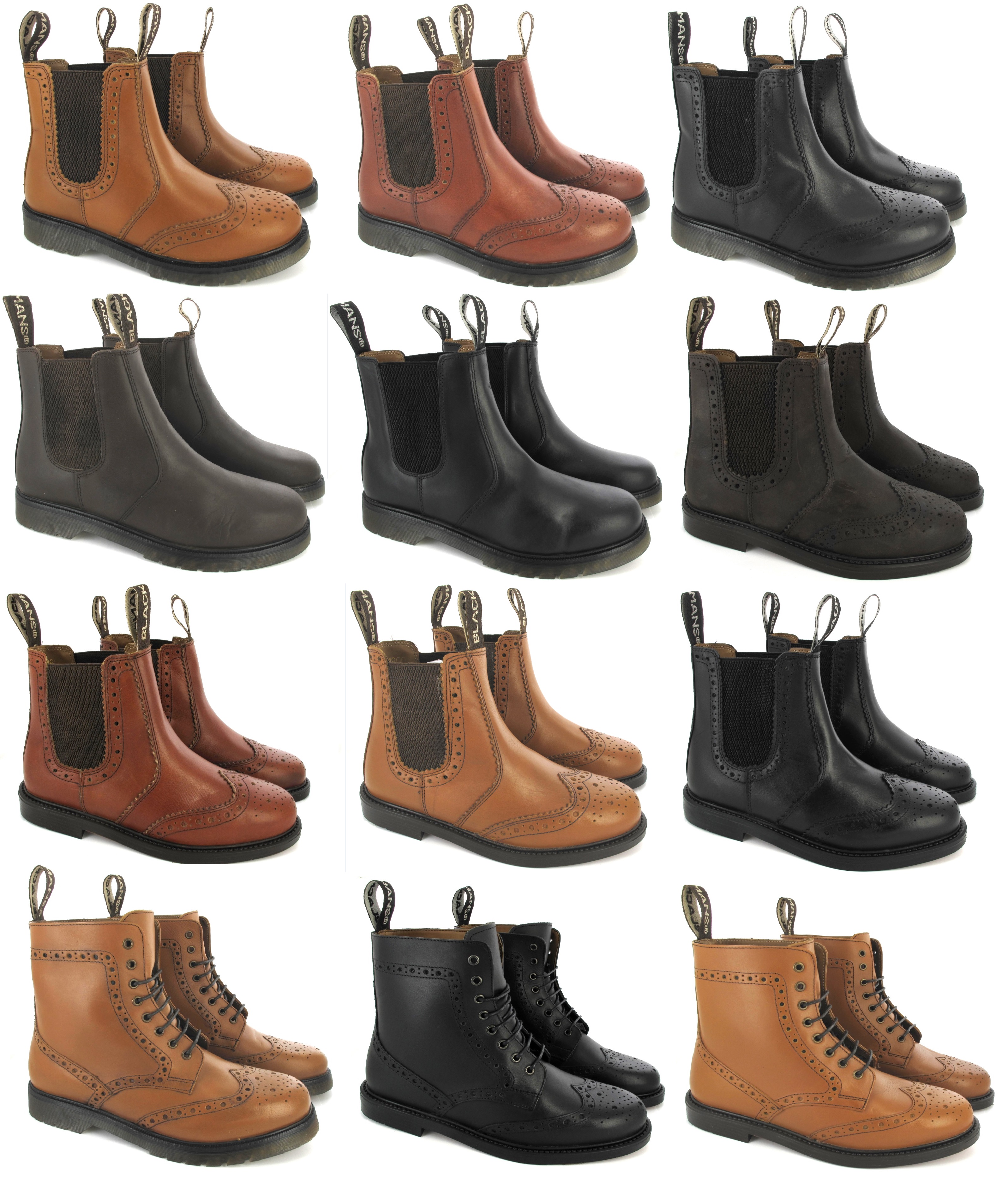 MENS LEATHER SOLE DM SLIP PULL ON MLB CHELSEA DEALER BROGUE ANKLE SMART